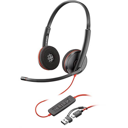 Poly Blackwire 3220 USB-A to USB-C PC Headset +USB-A to USB-C A Adapter — 3