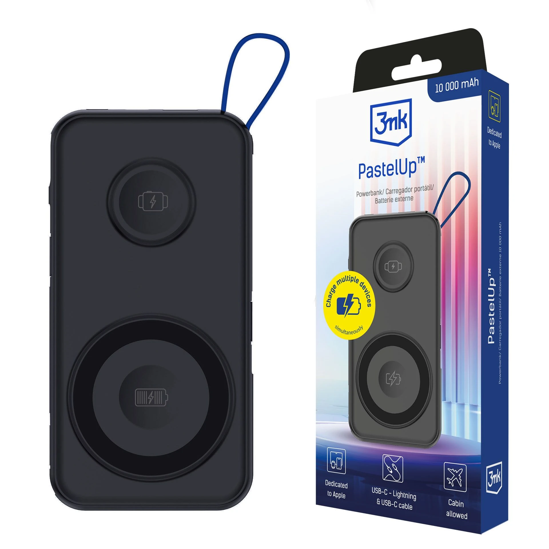 Power Bank 3mk PastelUp 10 000mAh 22 W USB 1A1C — 2