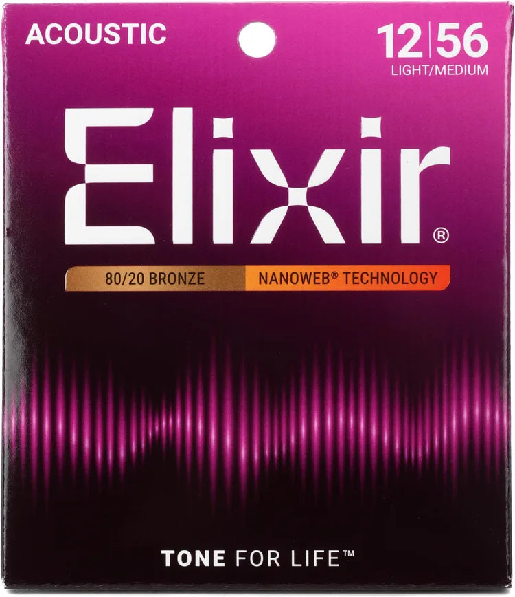 Elixir 11077 Nanoweb Acoustic Guitar Strings - .012-.056 Medium Light — 2