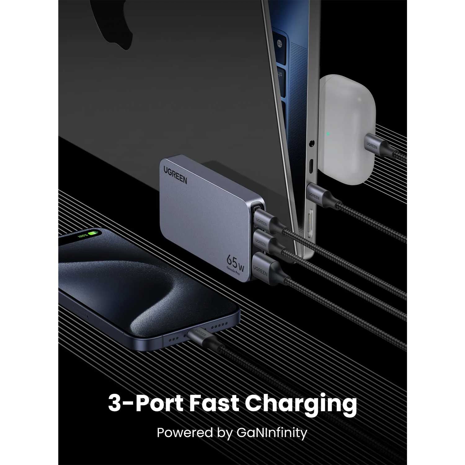 Power adapter UGREEN X753 Nexode Pro GaN Fast Charging PD 3 Ports GR 25356 65W — 5