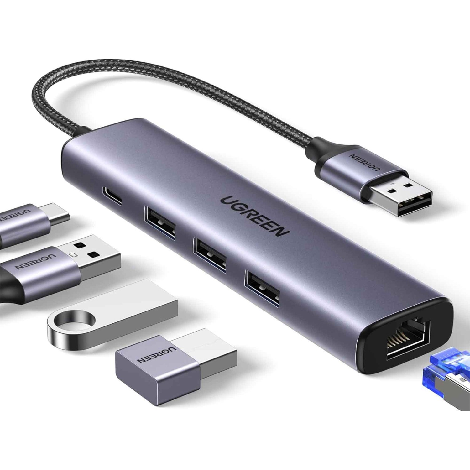 USB hub UGREEN 3 Port USB 3.0+1 RJ45+PD SL 60554 — 2