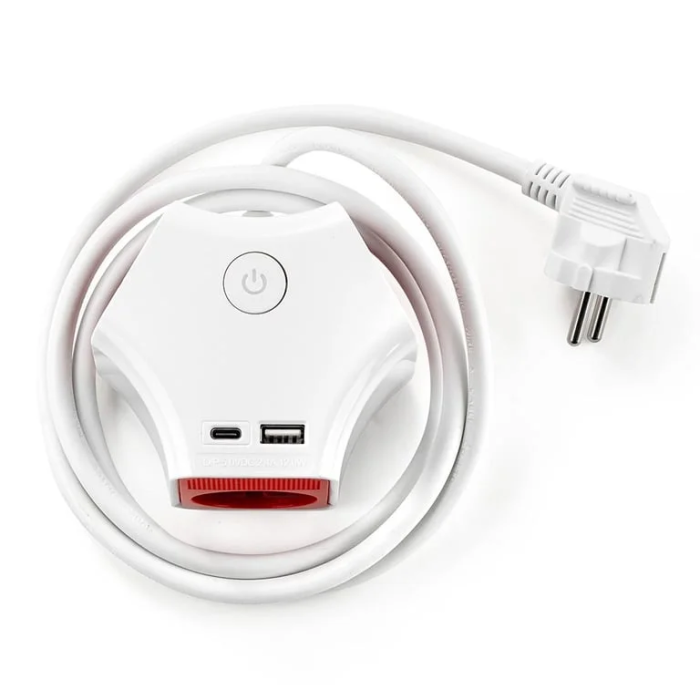 Muhler Portable Multiple Socket with 3-way Shuttered Outlets and 2-way USB-A and USB-C 1006118 — 2