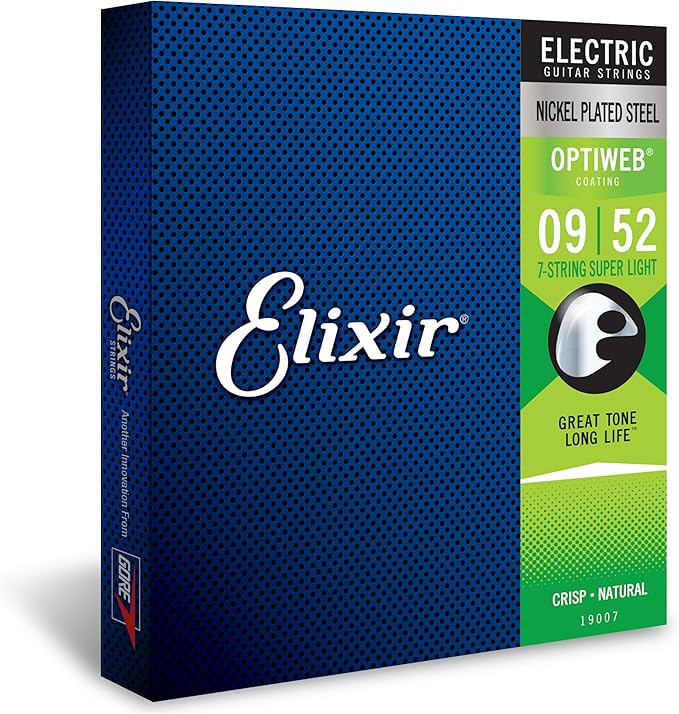 Elixir 19007 Electric Nickel Plated Steel With Optiweb Coating 7 String Super Light 009-052 — 2