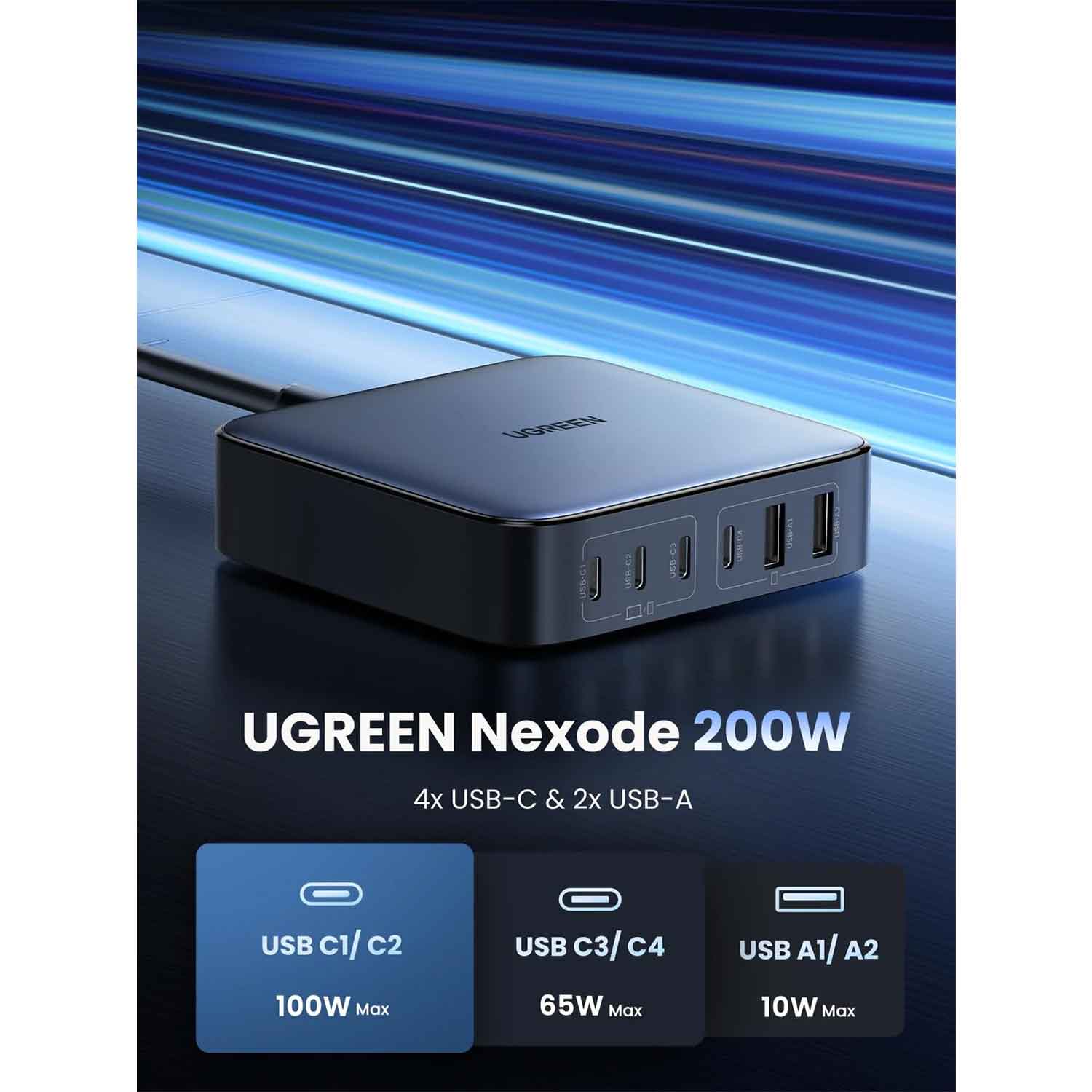 Power adapter UGREEN CD328 Nexode GaN Fast Charging PD 4 Ports BK 90928 100W — 3