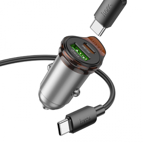 Hoco NZ16A Rigorous Dual Port PD25W+QC3.0 Car Charger Metal 43W — 2