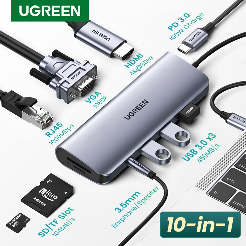 UGREEN USB-A to USB-C Multiport HUB with LAN 45520 USB 3.0 USB-C to HDMI & VGA Adapter and Multiport HUB with PD LAN