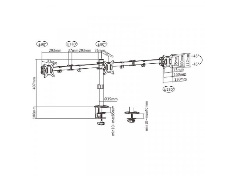 Gembird MA-D3-01 3-Monitor VESA Arm stand for 3 monitors — 4
