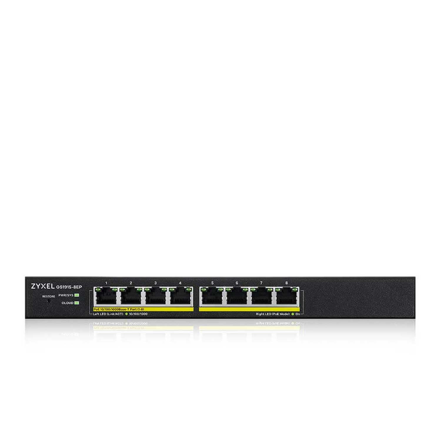 Network switch ZYXEL NebulaFlex GS1915-8EP Smart L2 Gigabit 8xRJ-45 1G PoE+ 60W budget GS1915-8EP-EU0101F — 3