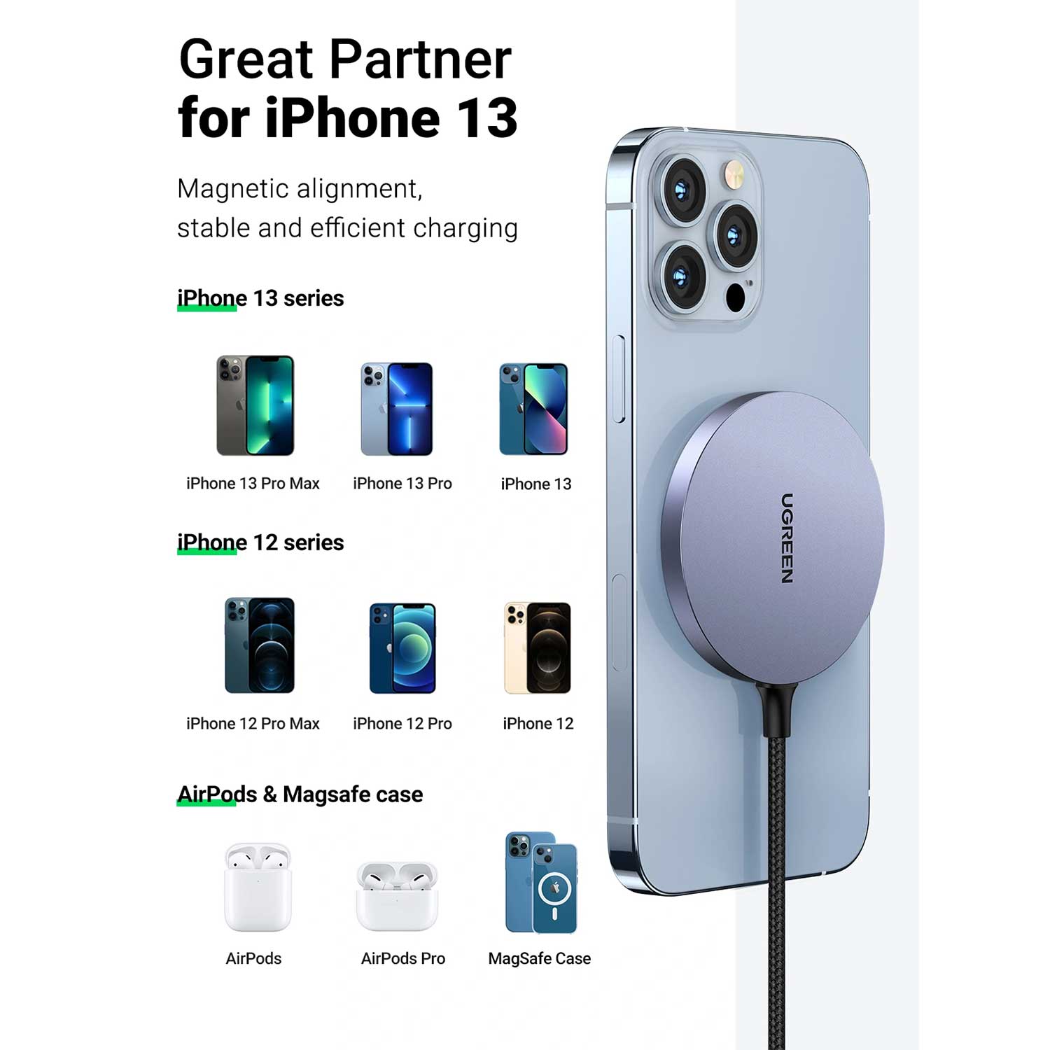 Cable UGREEN Magnetic Wireless Charger USB-C 55206 15W — 4