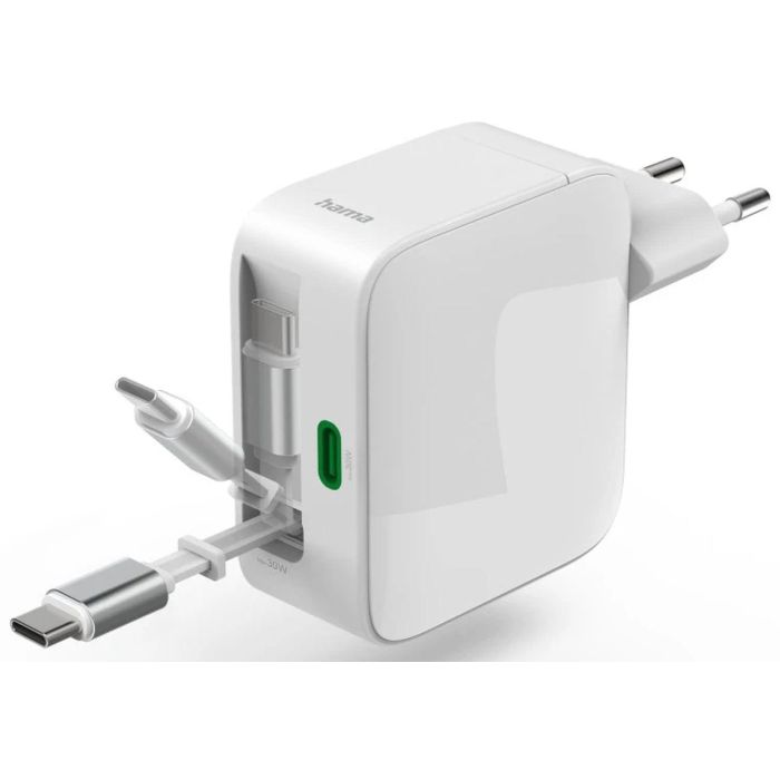 GaN Fast Charger 2x USB-C with Extendable Cable 201956 30W — 2