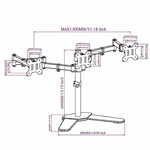 Desk monitor stand for Triple monitor arms — 3