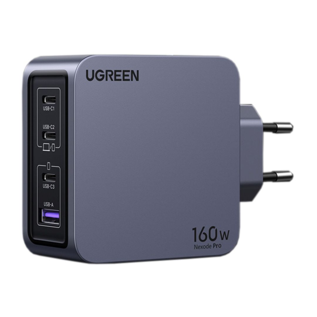 UGREEN Nexode Pro 4 port GaN Fast Charger Set EU 25877 220V to 3 USB-C and one USB-A 5V 160Wt Charger 160W — 2