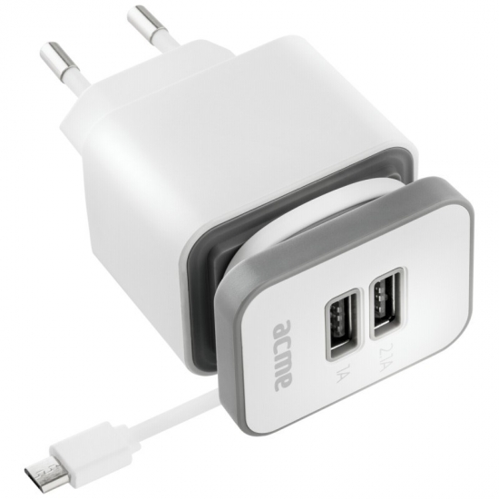 Acme Charger Wall 2 USB & Rolling Micro USB Cable 2.1A 140564 — 3
