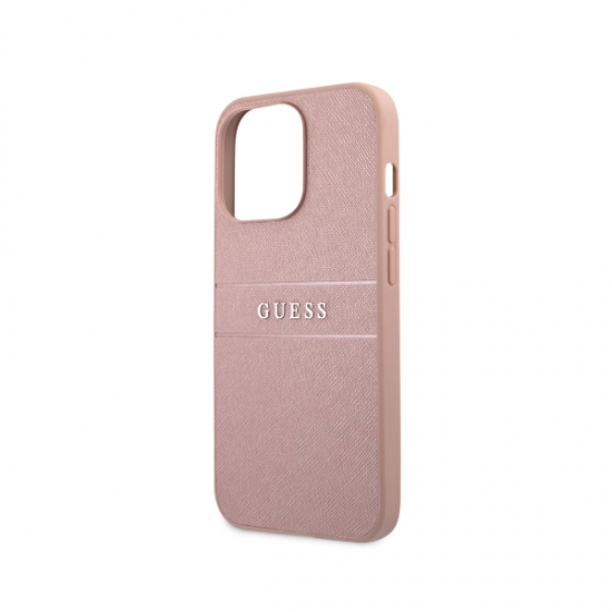 CG Mobile Guess PU Leather Saffiano With Metal Logo Hot Stamp Stripes Case For iPhone 13 Pro