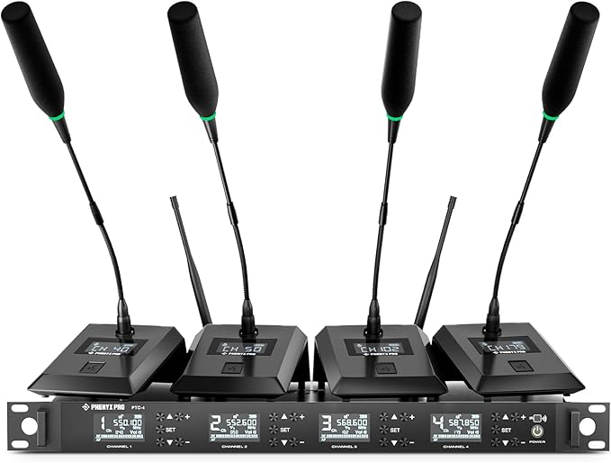Phenyx Pro PTC-4- -EU Wireless Conference Microphone System w 4 Gooseneck Mics