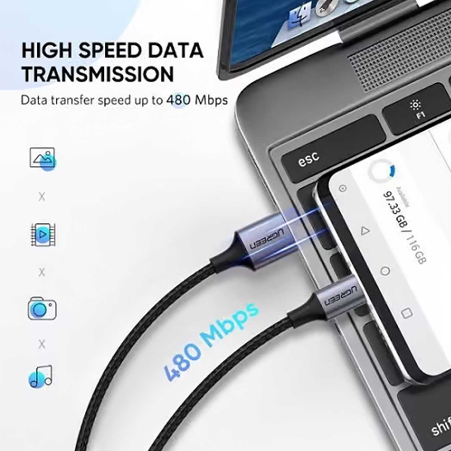 Cable UGREEN US288 USB-C to USB-A 2.0 60408 — 4