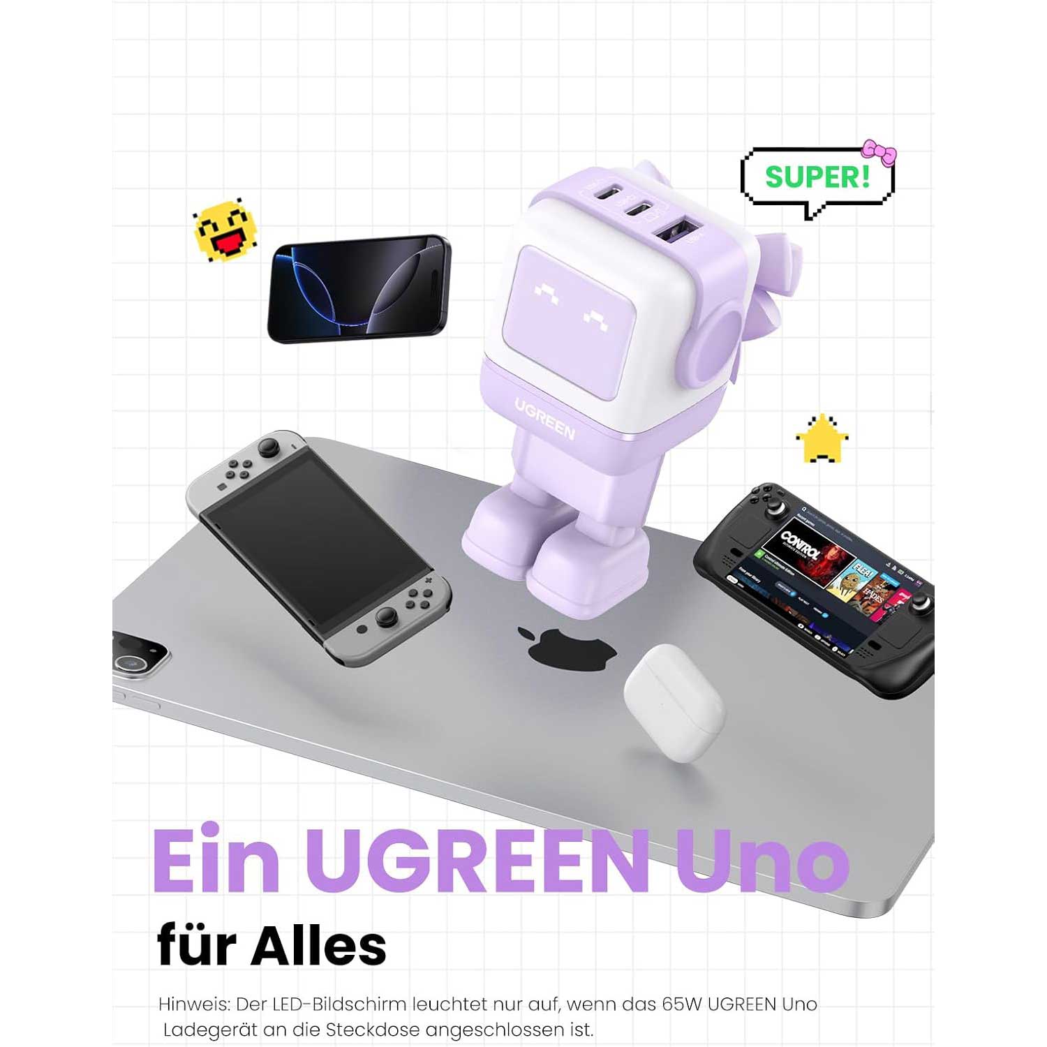 Power adapter UGREEN Uno RG Nexode GaN Rose 35291 65W — 7