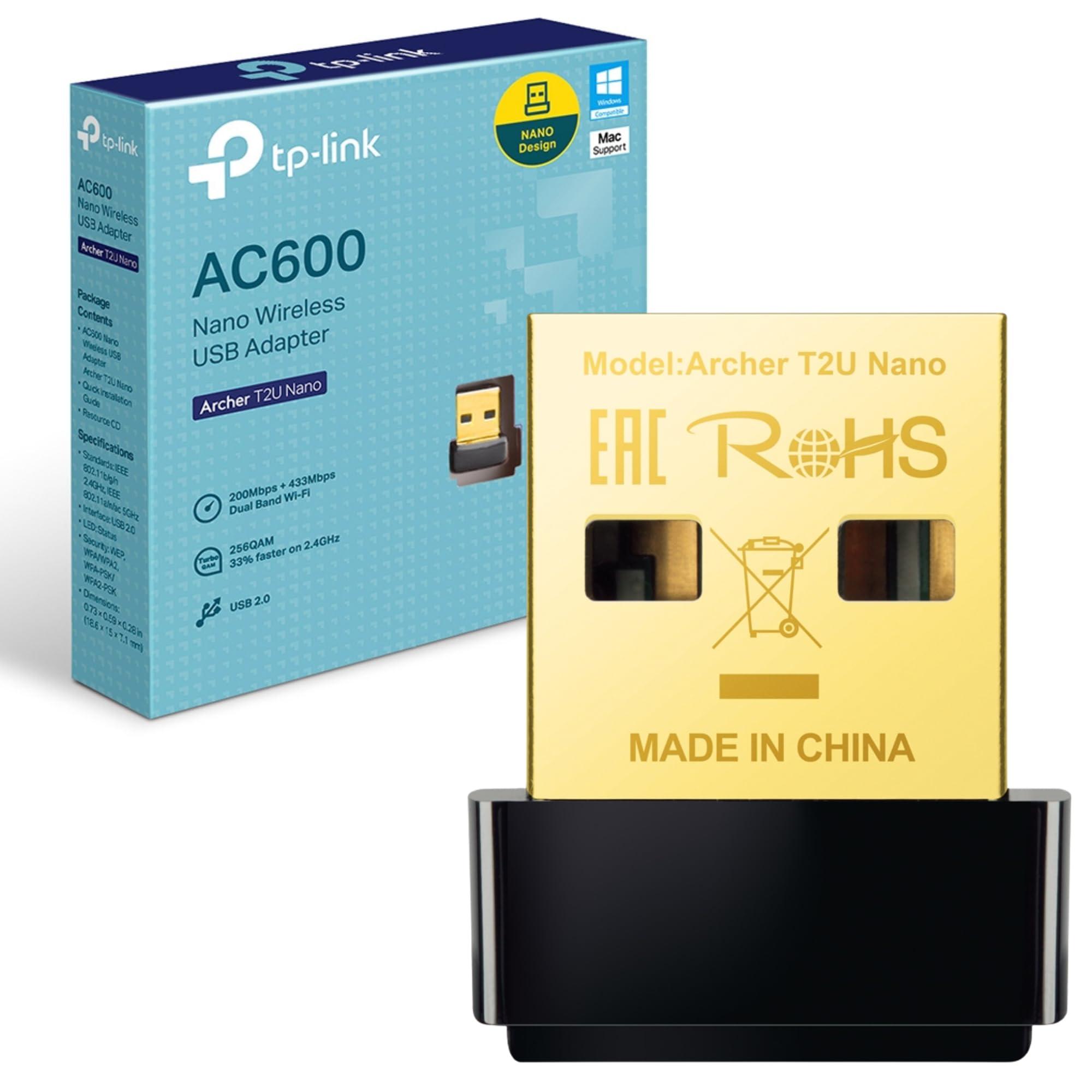 Dual Band Wireless USB Adapter Tp-Link Archer T2U Nano AC600 - 433 200Mbps — 2
