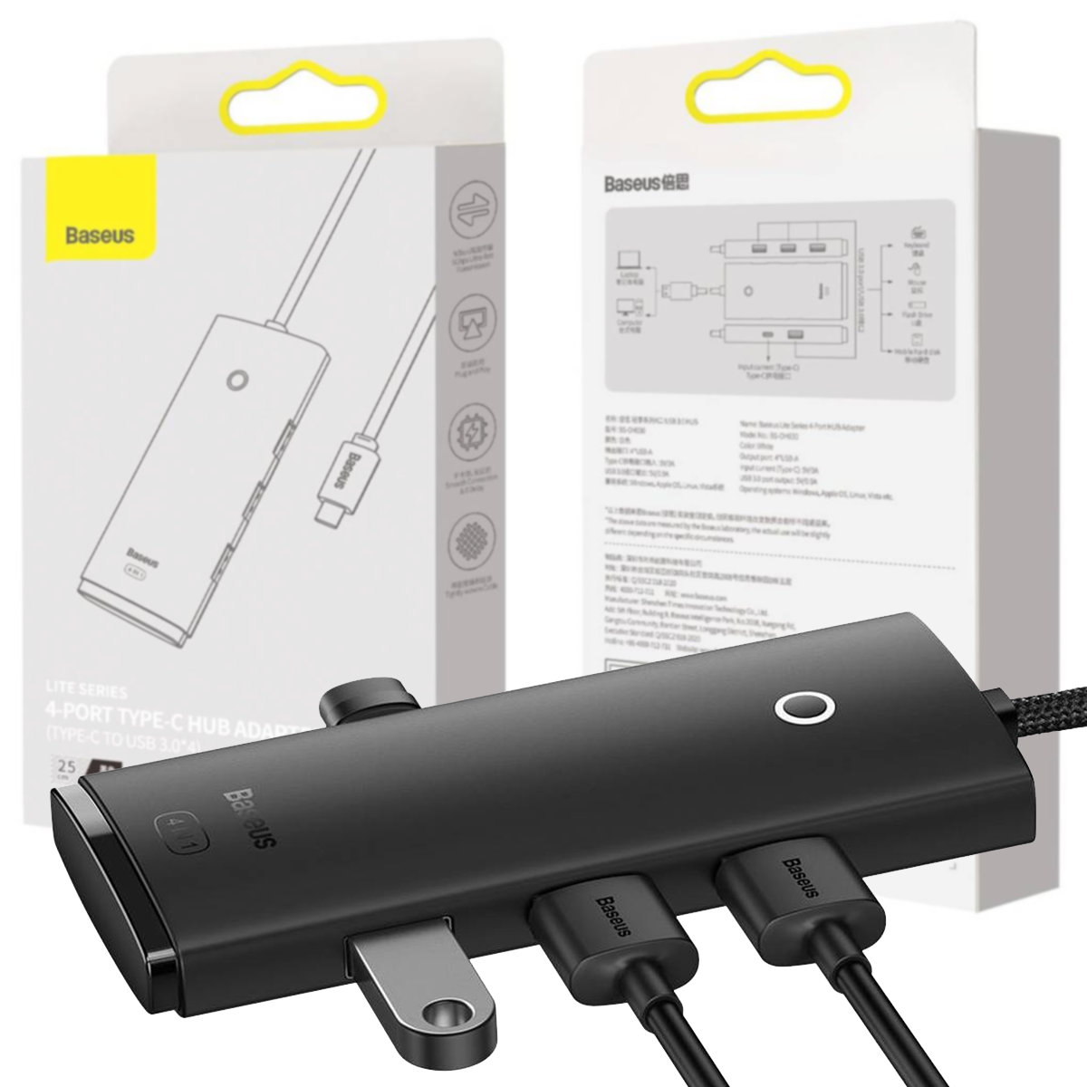 Baseus Lite Series 4-Port USB-A HUB Adapter WKQX030101 — 3