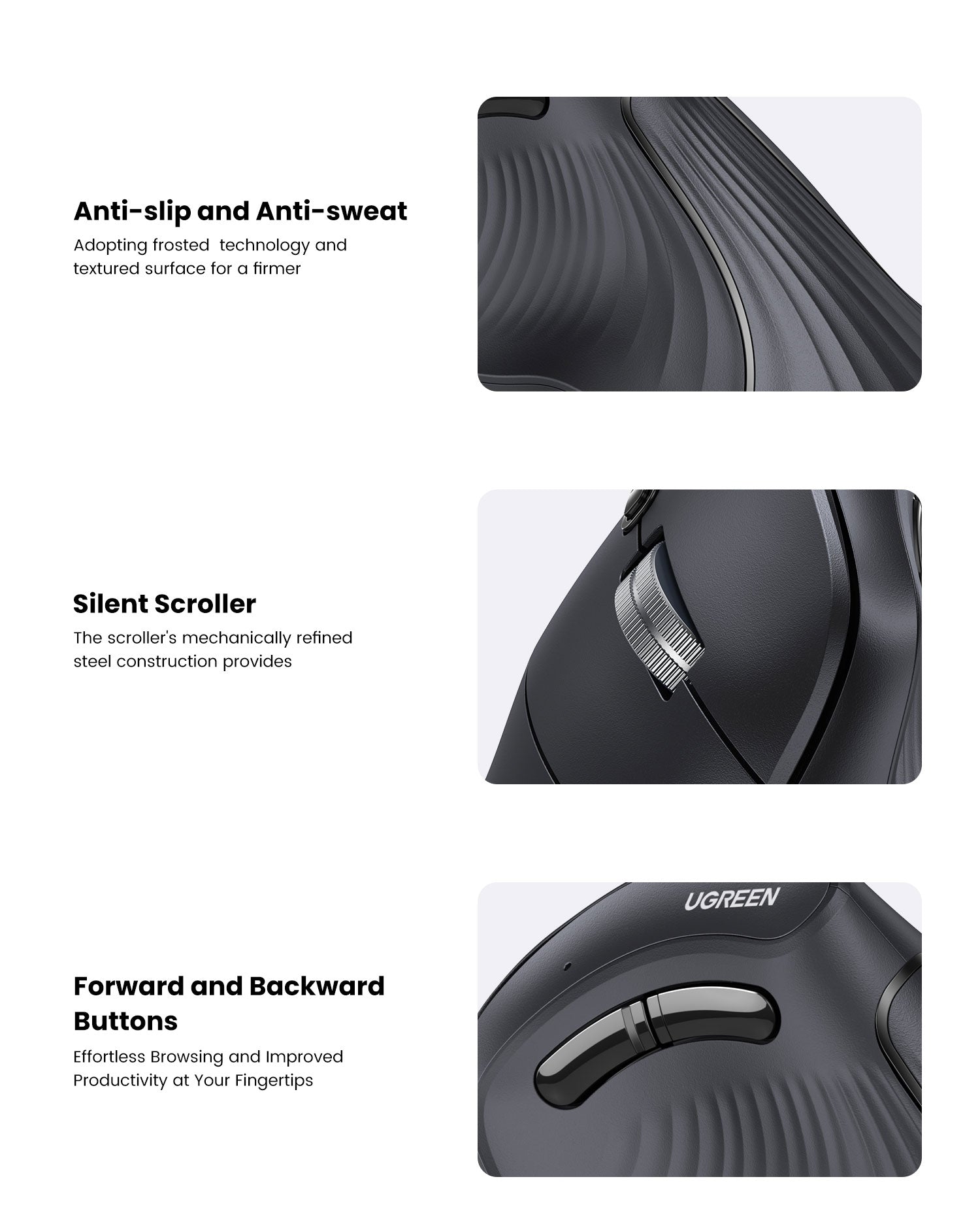 UGreen Vertical Mouse Wireless Bluetooth 5.0+ 4000 DPI Max Ergonomic Mouse with 5 Buttons 25444 — 7