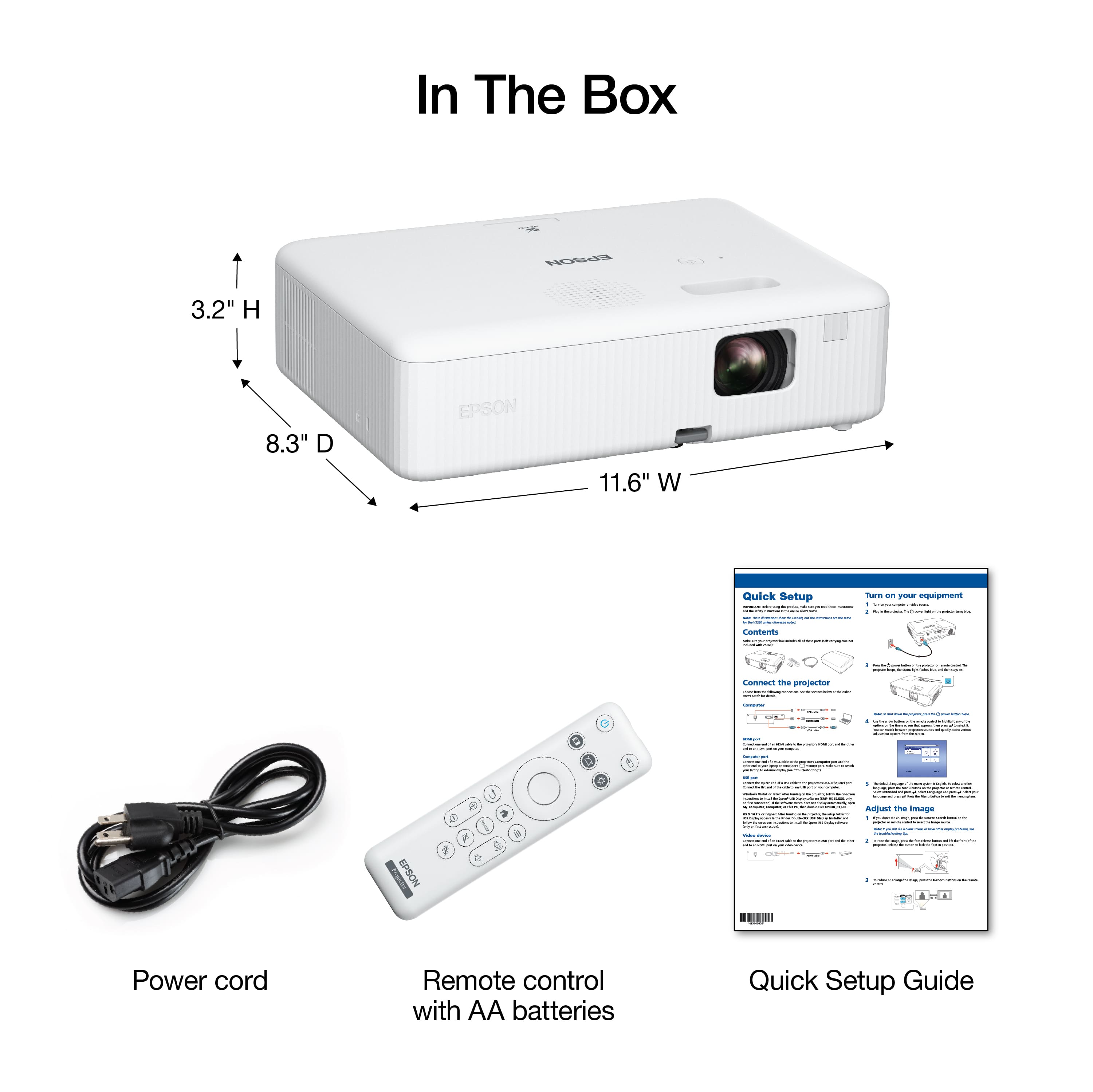 Epson CO-W01 3LCD Projector WXGA 1280 x 800 VGA 640 x 480 to WUXGA 1900 x 1200 — 3
