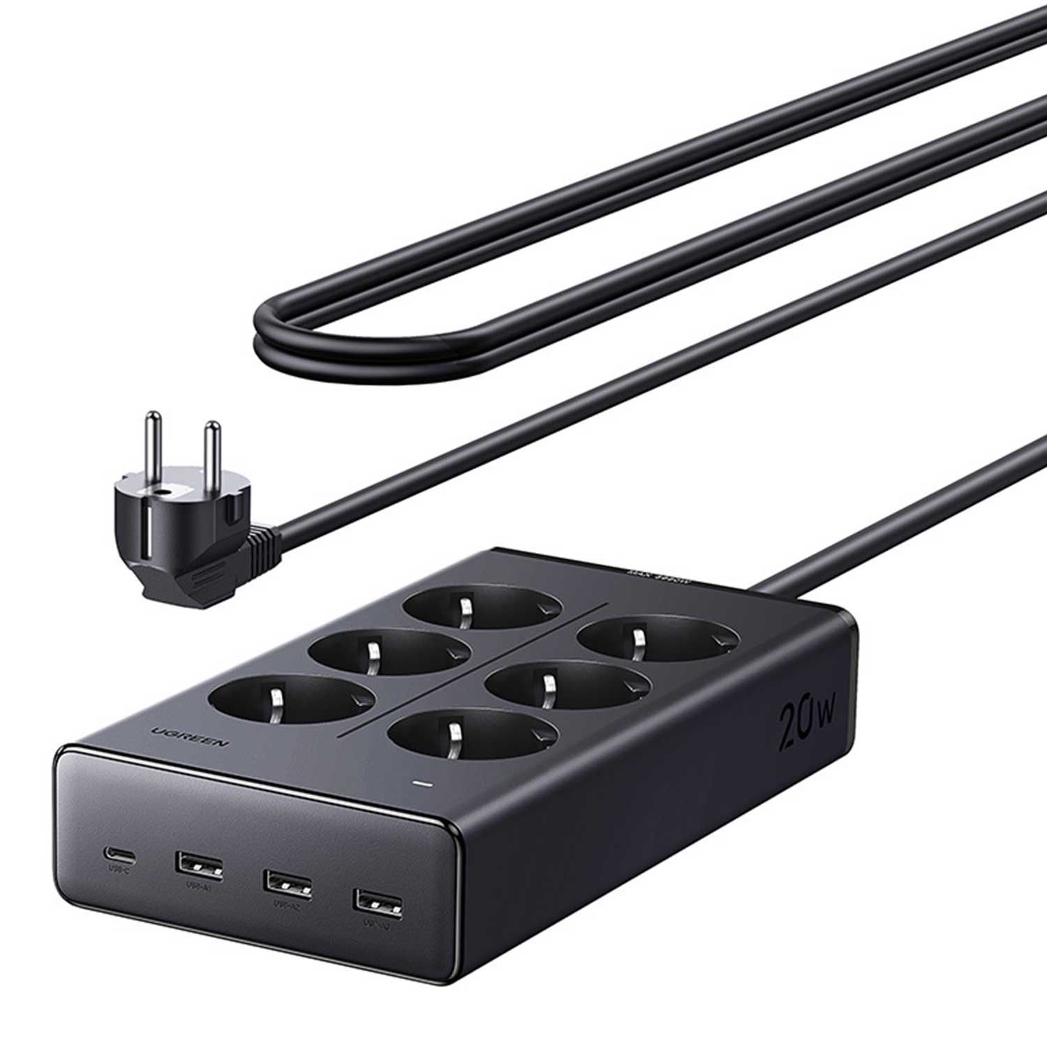 Power extension UGREEN 6-outlet power strip with 3x USB-A 1x USB-C 20W 75141 — 3