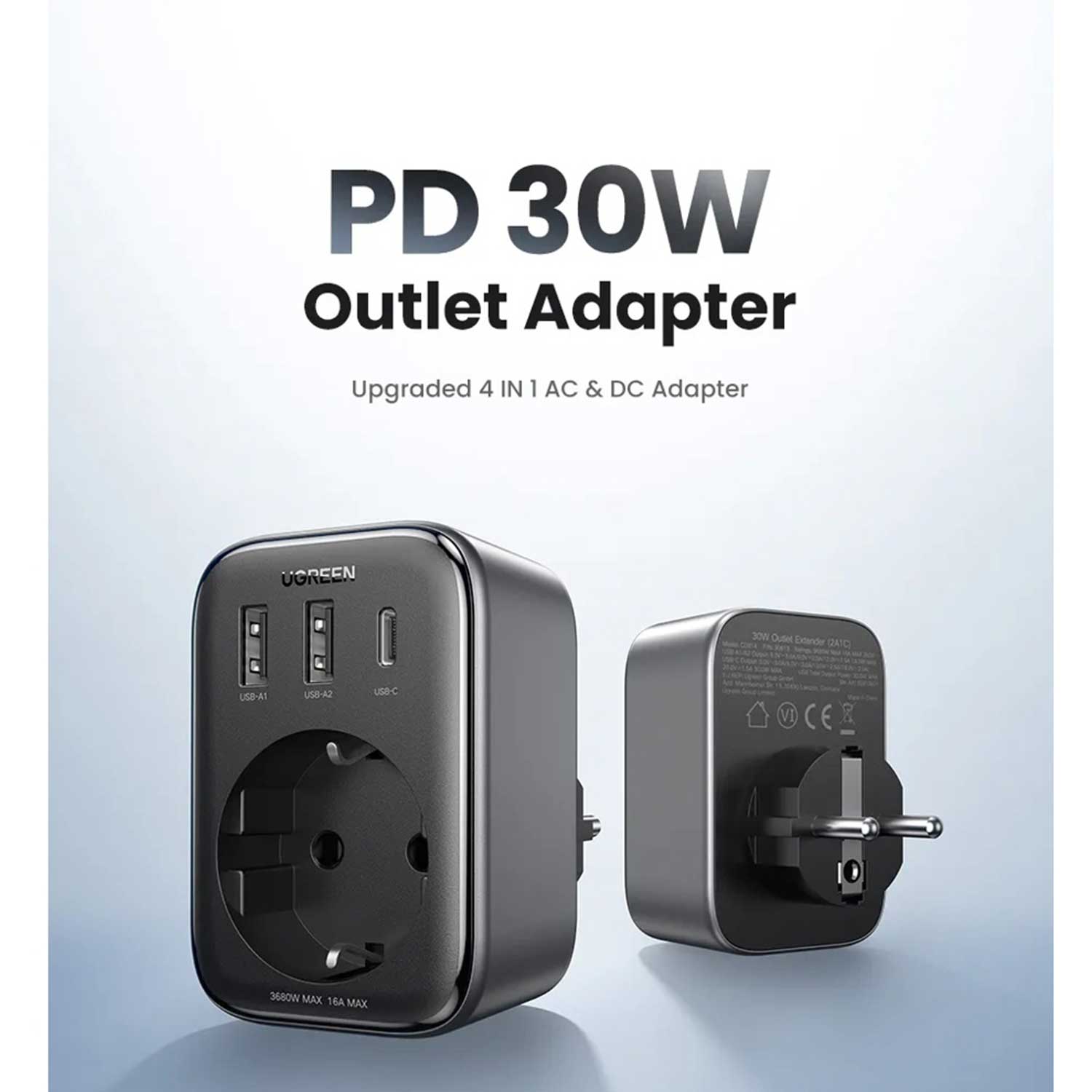 Power adapter UGREEN CD314 Nexode GaN Fast Charging PD BK 15289 30W — 3