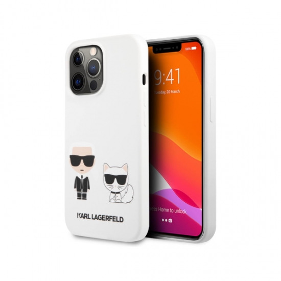 CG Mobile Karl Lagerfeld Liquid Silicone Karl Case And Choupette For iPhone 13 Pro White — 5