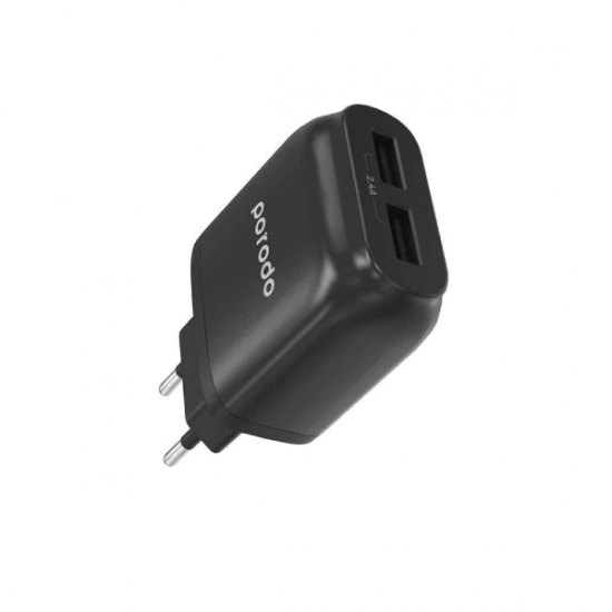 Charger Wall Porodo Dual Port 2.4A with Improved Version PVC Lightning Cable PD-0203LEU-BK