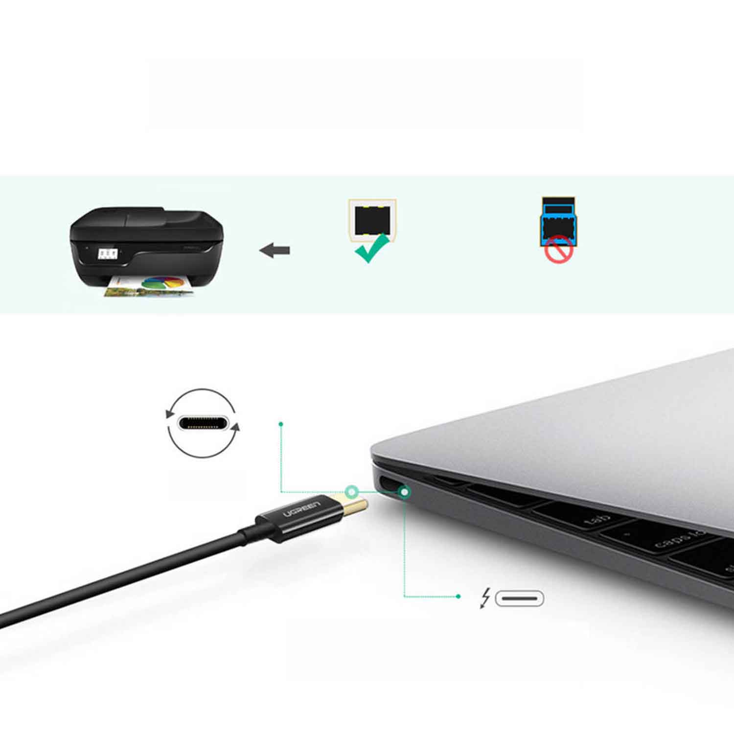 Cable UGREEN USB-C to USB-B 2.0 Printer Cable 50446 — 3