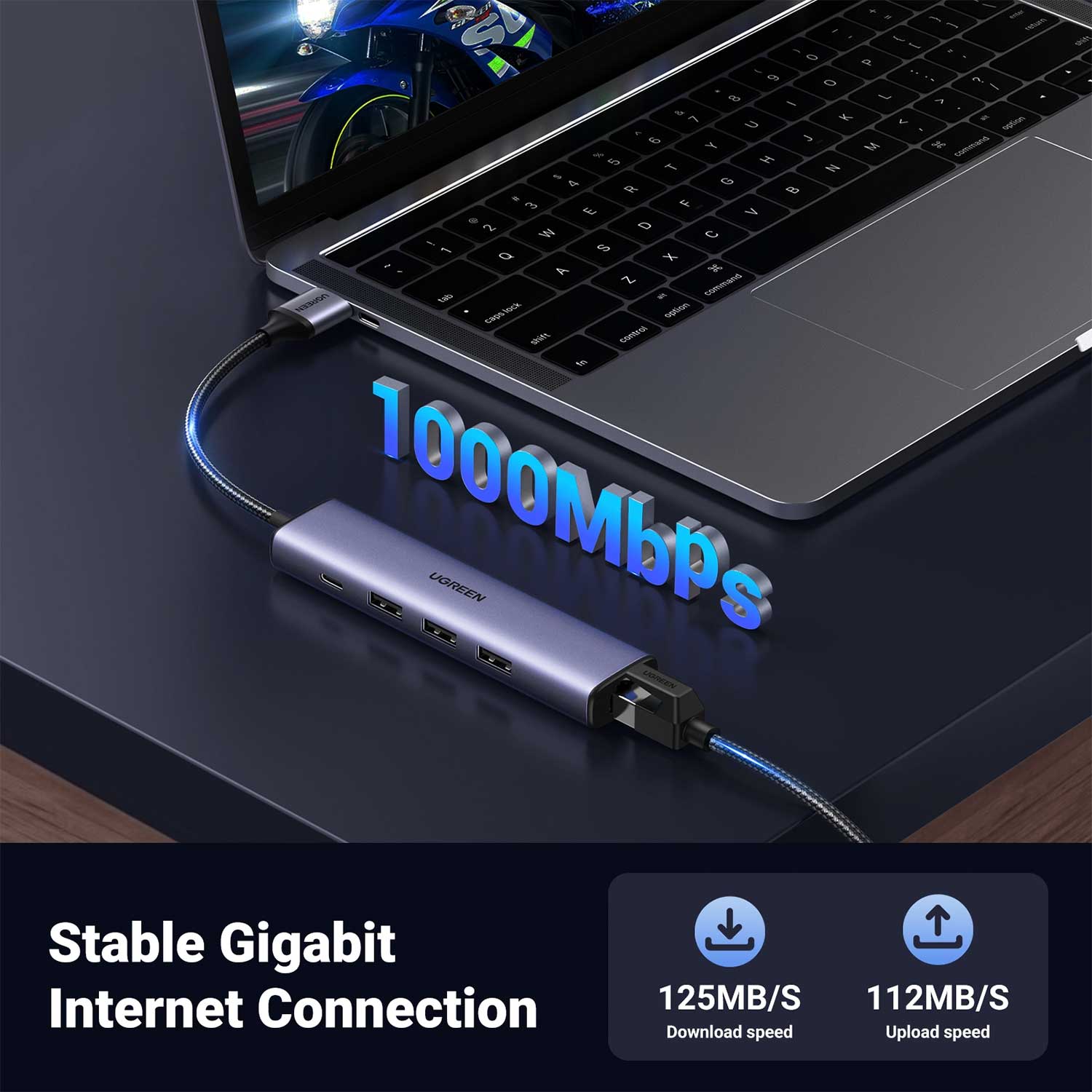 USB hub UGREEN 3 Port USB 3.0+1 RJ45+PD SL 60554 — 4