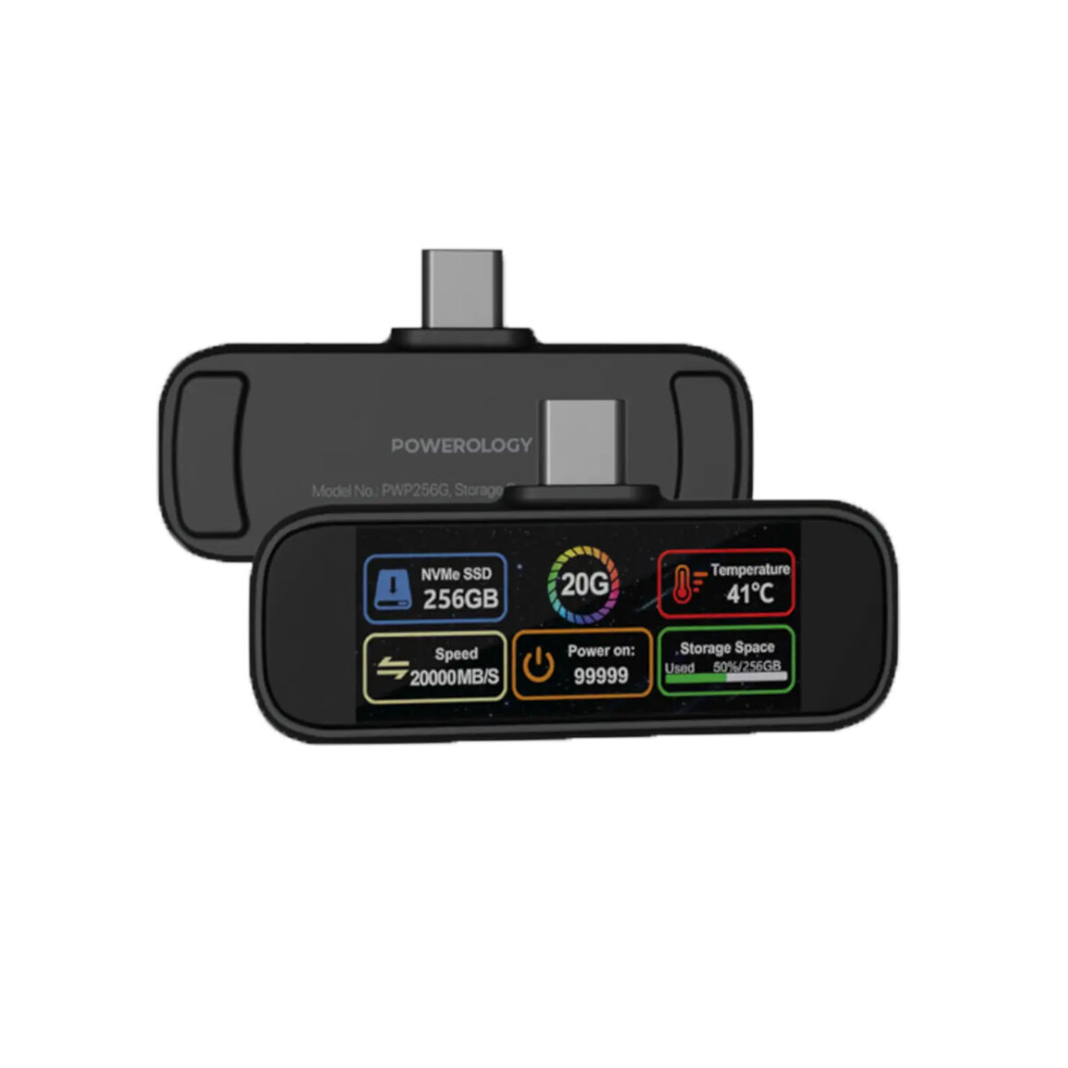 Powerology VaultX Mini Portable SSD Drive with TFT Display — 2