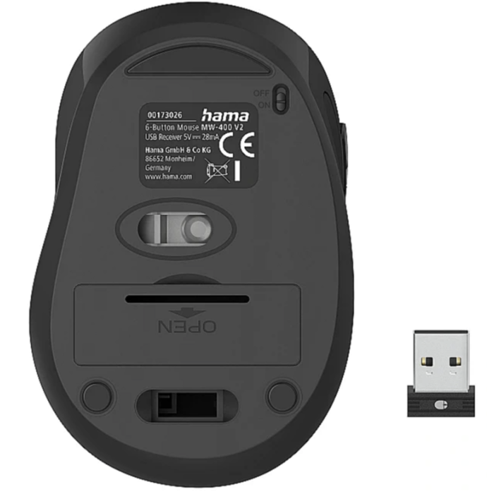 MW-400 V2 Optical 6-Button Wireless Mouse Ergonomic USB Rec. 173026 — 2