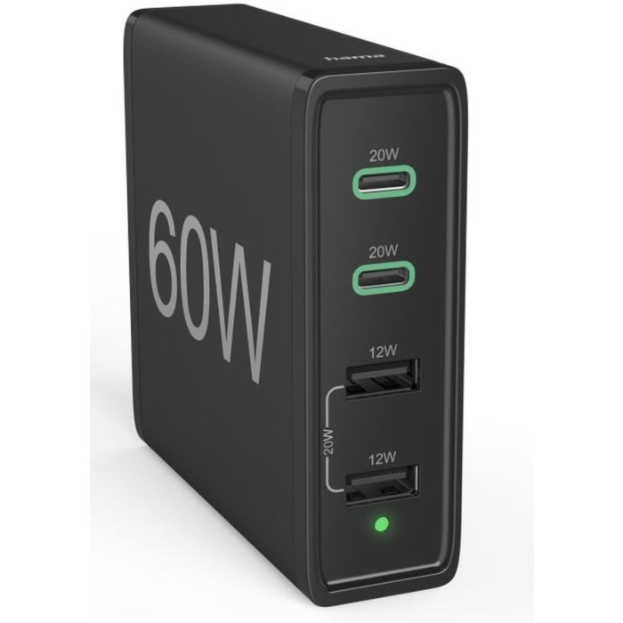 4-Port Charging Stn Fast Charger 2x USB-C 2x USB-A PD blk 201628 60W — 2