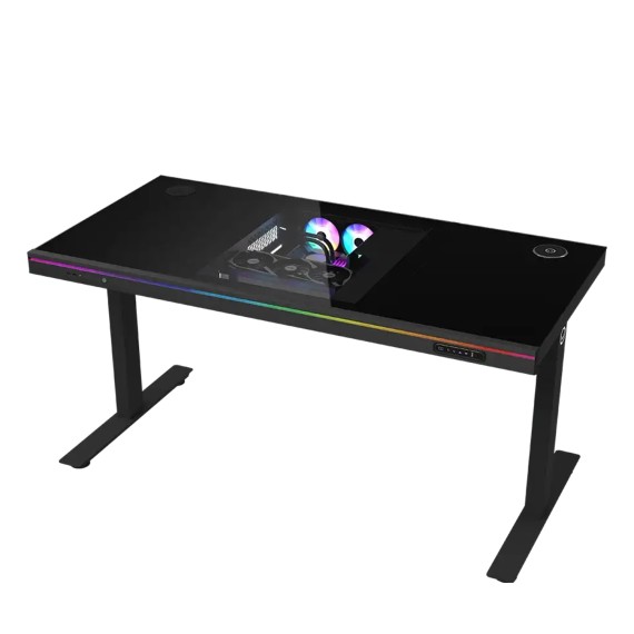 Gaming pc desk LORGAR Elite DE90G Dual-Motor Bulit-in PC Case Wrls.Charger RGB Glass LRG-DE90G — 2