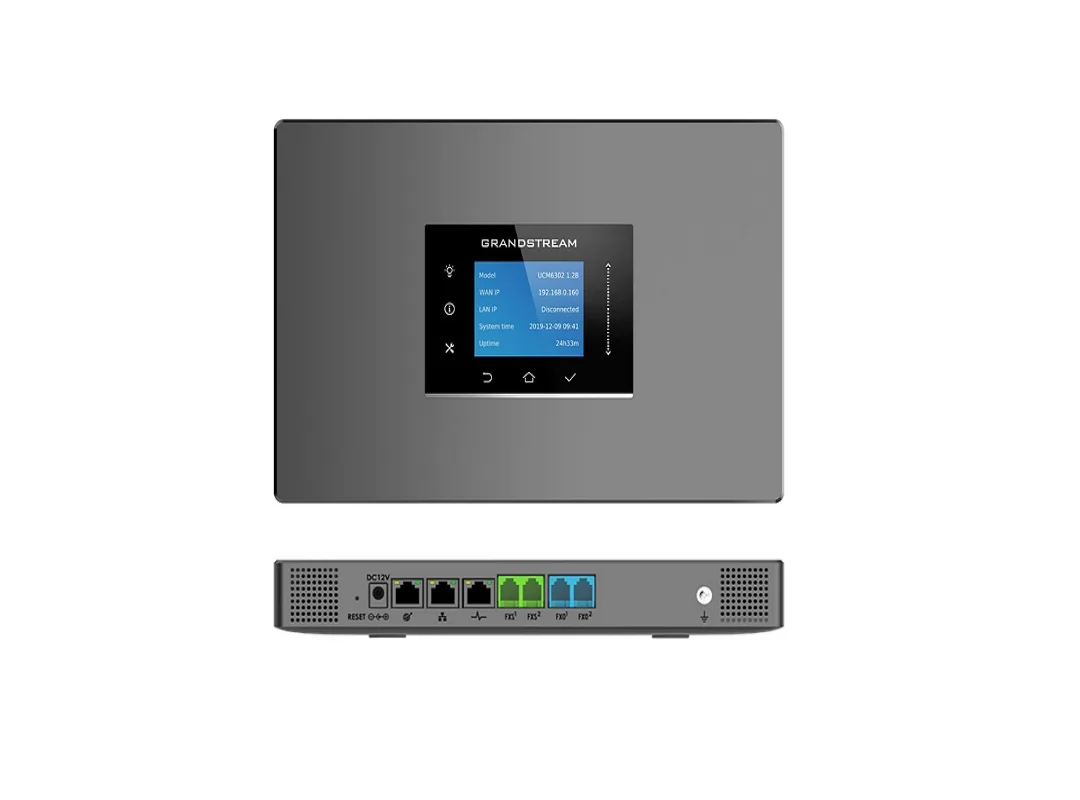 Audio-only phone system Grandstream UCM6300A with 50 ATE lines, 50 concurrent calls, 250 IP phones, 320x240 touchscreen display, Asterisk 16 OS — 4