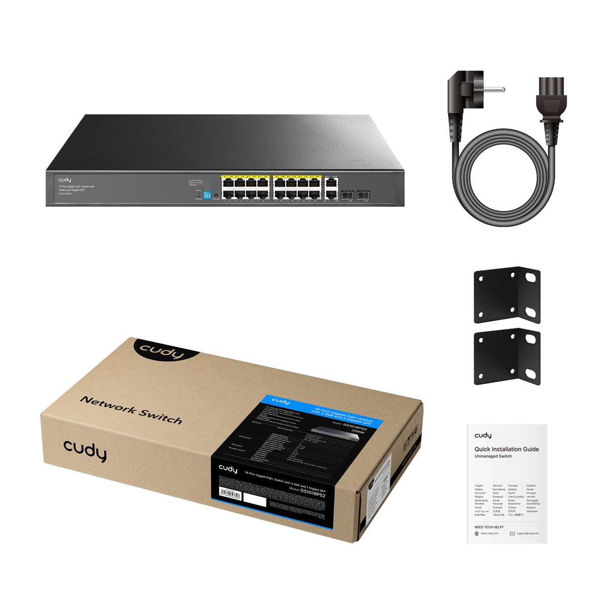 Cudy GS1018PS2 16-port Gigabit poe+ 2port Gigabit uplink+2port Gigabit SFP 200W Unmanaged Switch — 2