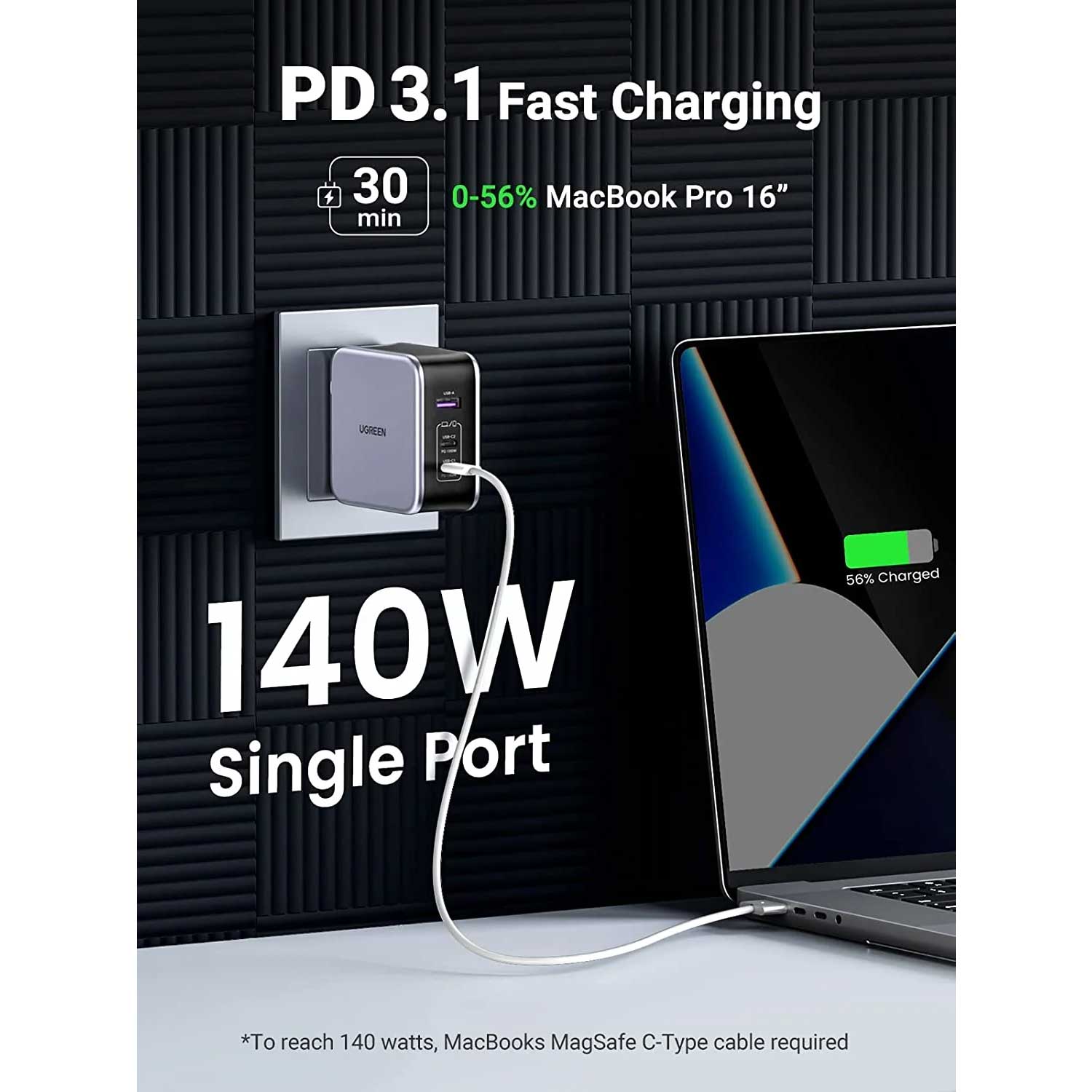 Power adapter UGREEN CD328 Nexode GaN Fast Charging PD 3 Ports GR 90549 140W — 4