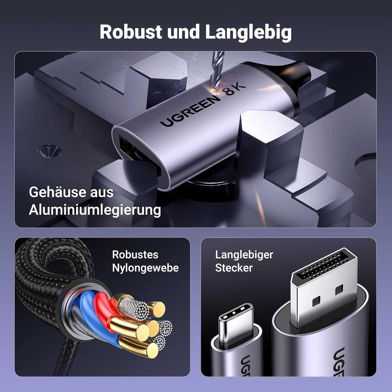 Cable adapter UGREEN USB-C to DisplayPort 8K 60Hz Braided 25158 — 3