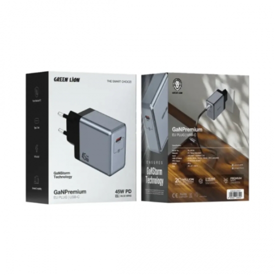 Lion GaNPremium EU Plug Wall PD Home Charger 45W — 2