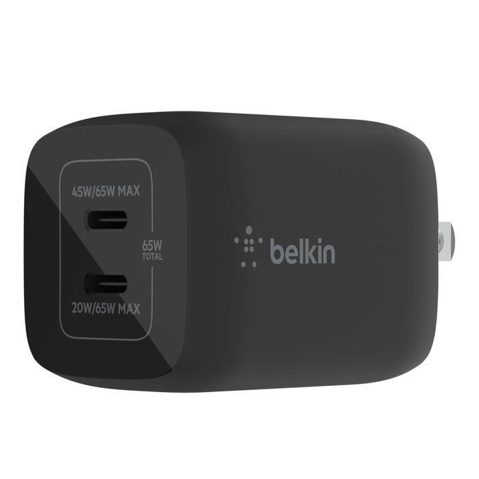Belkin Dual USB-C PD GaN Fast Charger WCH013VFBK 65W