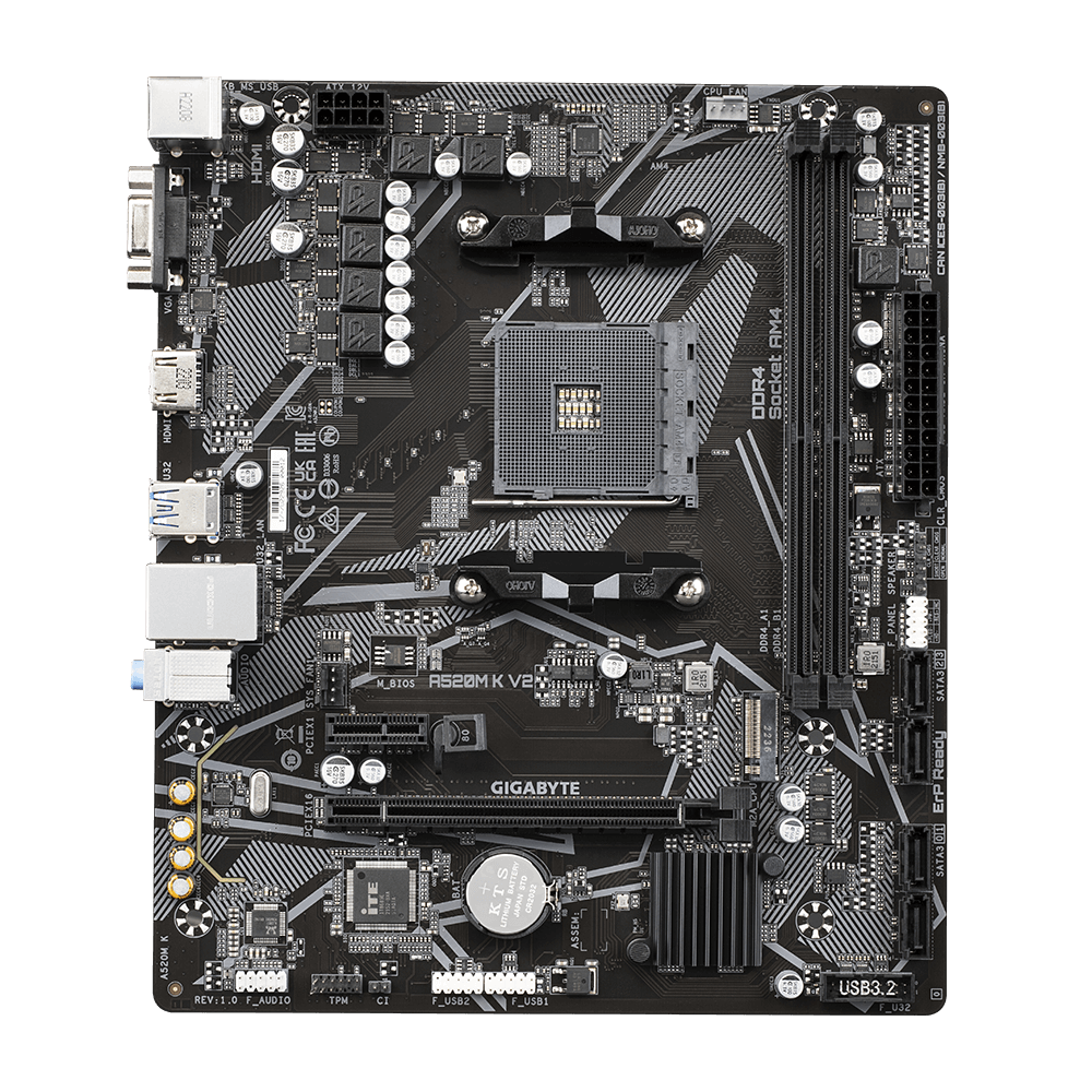Gigabyte A520M-K V2 S-AM4 A520 VGA DVI HDMI 3xPCI-E 2DDR4 SATAIII RAID M.2 PCI SATA3