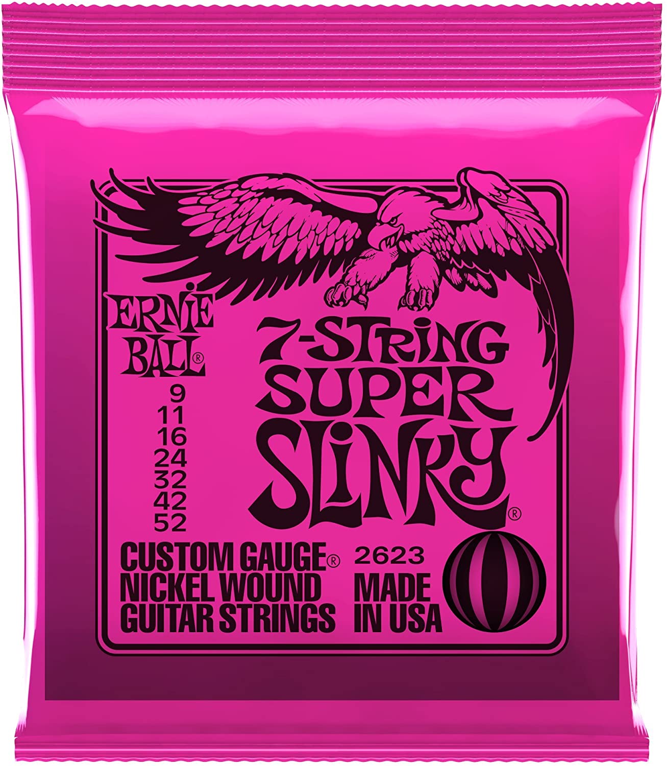 Ernie Ball 2623 7-String Super Slinky Nickel Wound Electric Guitar Set .009 - .052 — 2
