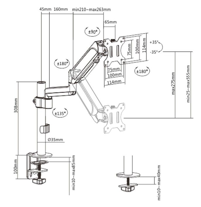 Gembird MA-DA2P-01 Monitor VESA Arm Stand for 1-2 Monitors — 4