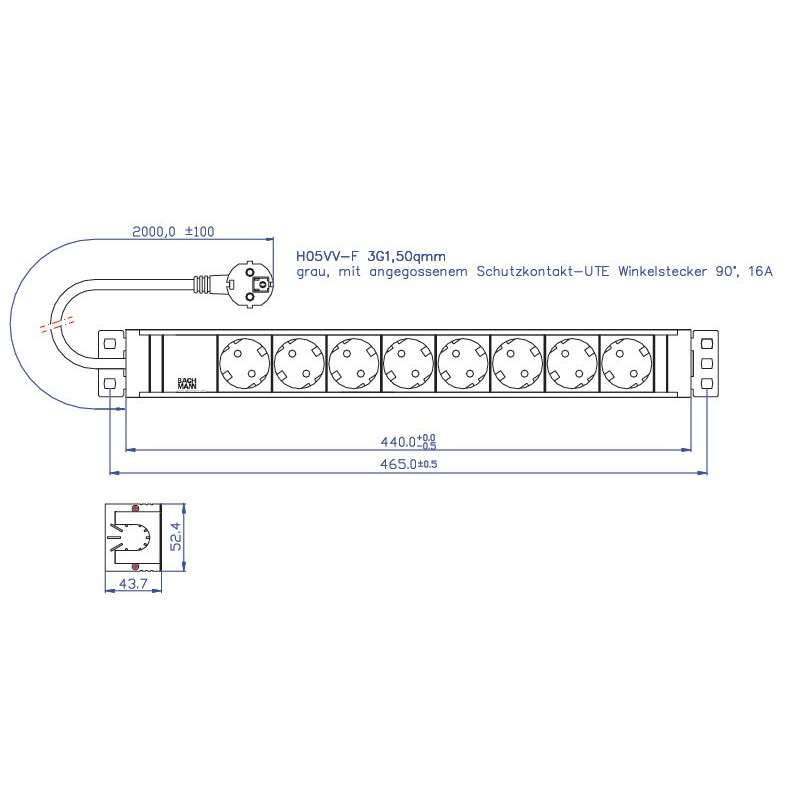 Bachmann IT PDU power strip 8x sockets PVC 333.601 2m — 2