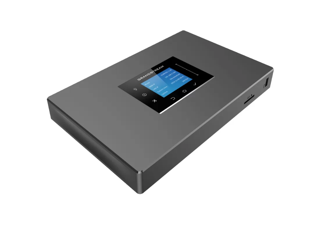 Audio-only phone system Grandstream UCM6300A with 50 ATE lines, 50 concurrent calls, 250 IP phones, 320x240 touchscreen display, Asterisk 16 OS — 3