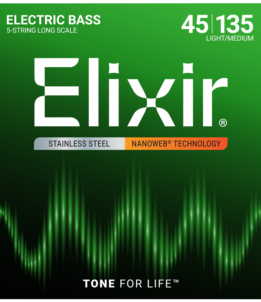 Elixir 14782 Nanoweb Electric Bass Guitar Strings - .045-.135 Light Medium Long Scale 5-string — 2
