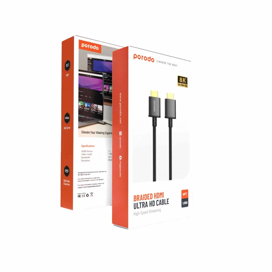 Porodo 8K HMDI PVC Cable 1.8M – — 2