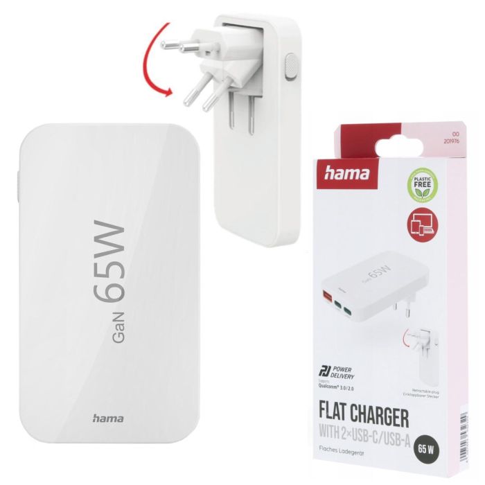 Fast Charger 2x USB-C 1x USB-A Flat Mini Charger 201976 65W — 2