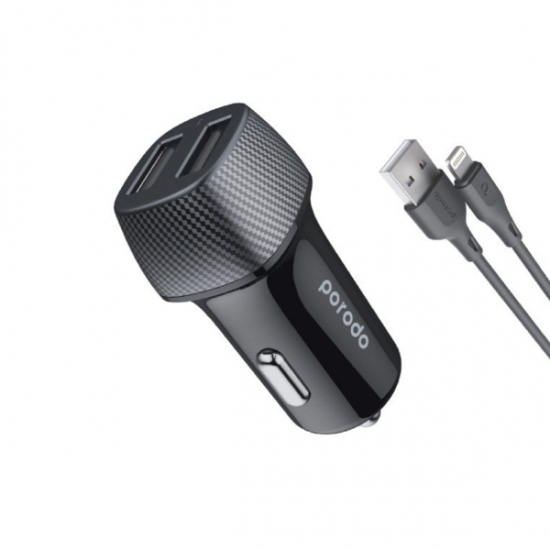 Porodo Dual Port 3.4A Car Charger with Lightning Cable